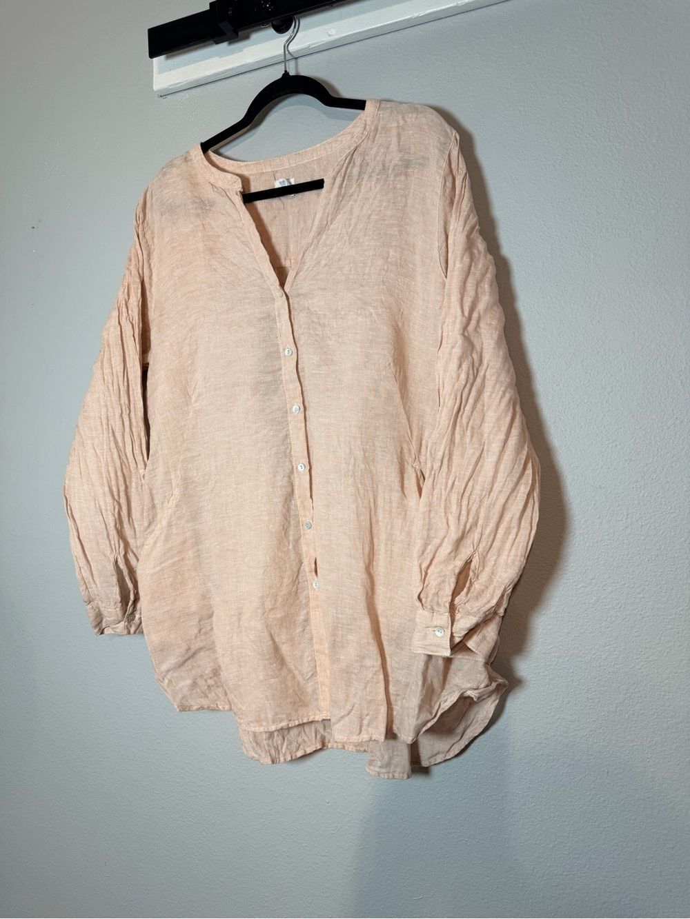 Sigrid Olsen Linen Oversized Button Up Shirt Size XL Light Pink Long Sleeve - Picture 4 of 9